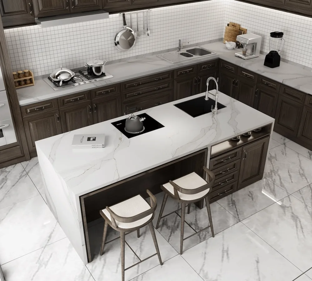 Calacatta Classic Lucciare Quartz installed — project photo 1