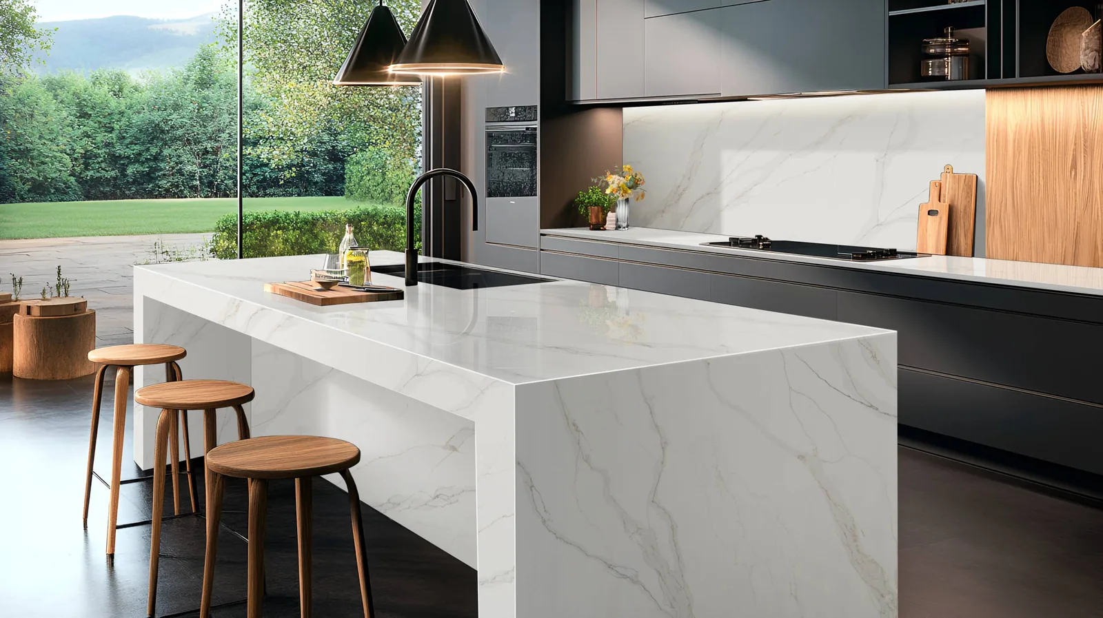 Calacatta Unique Lucciare Quartz installed — project photo 2