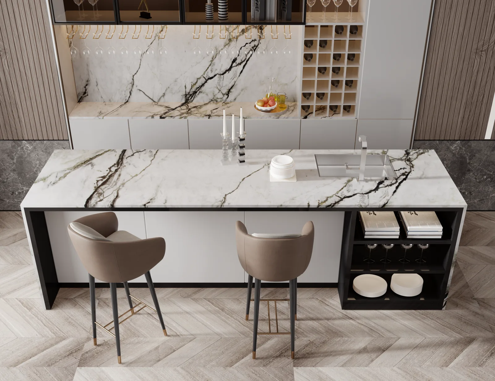 Opus White Lucciare Quartz installed — project photo 1