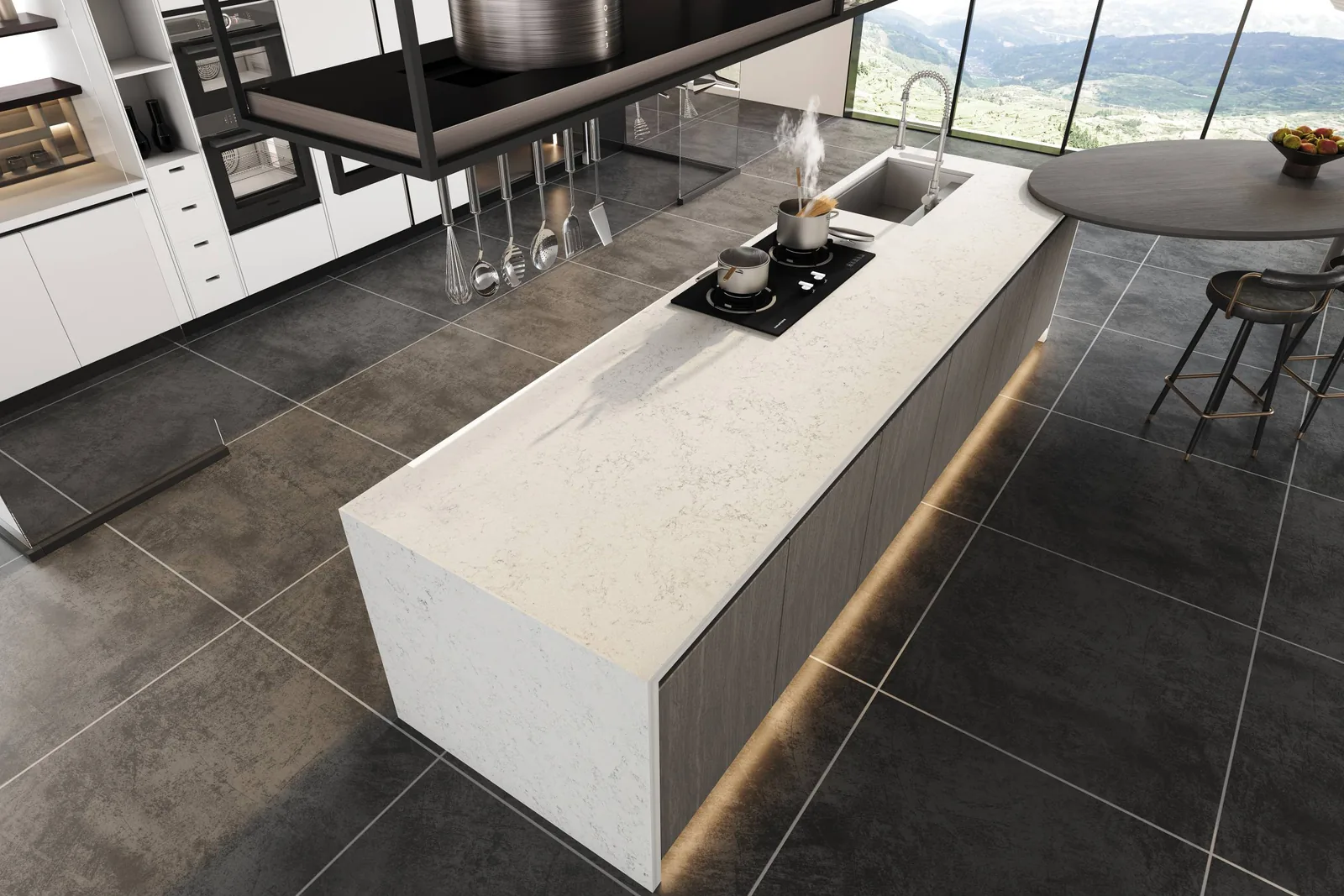 Pirgona Mist Lucciare Quartz installed — project photo 1