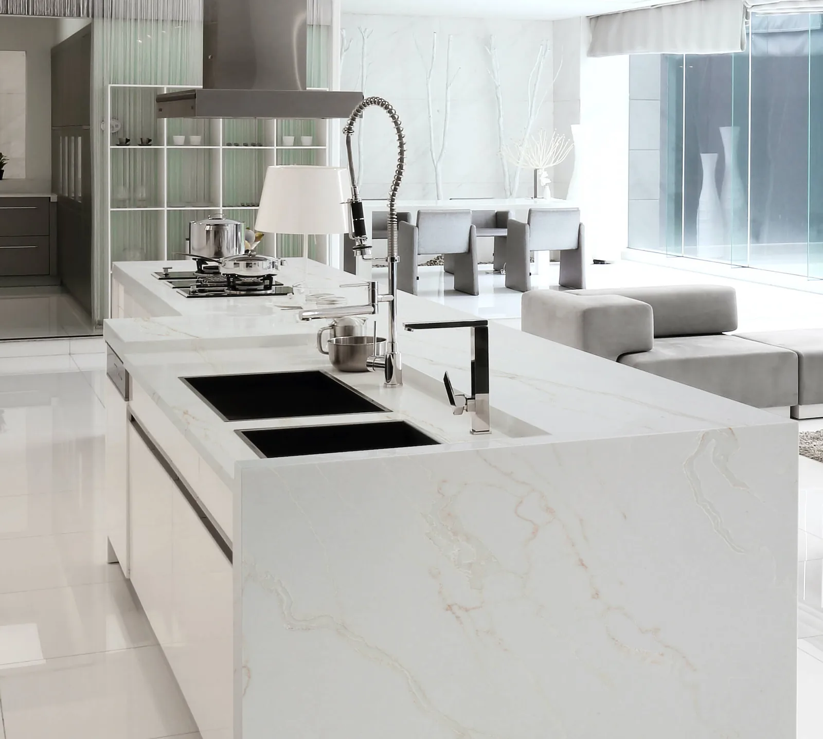 Rhino White Lucciare Quartz installed — project photo 3