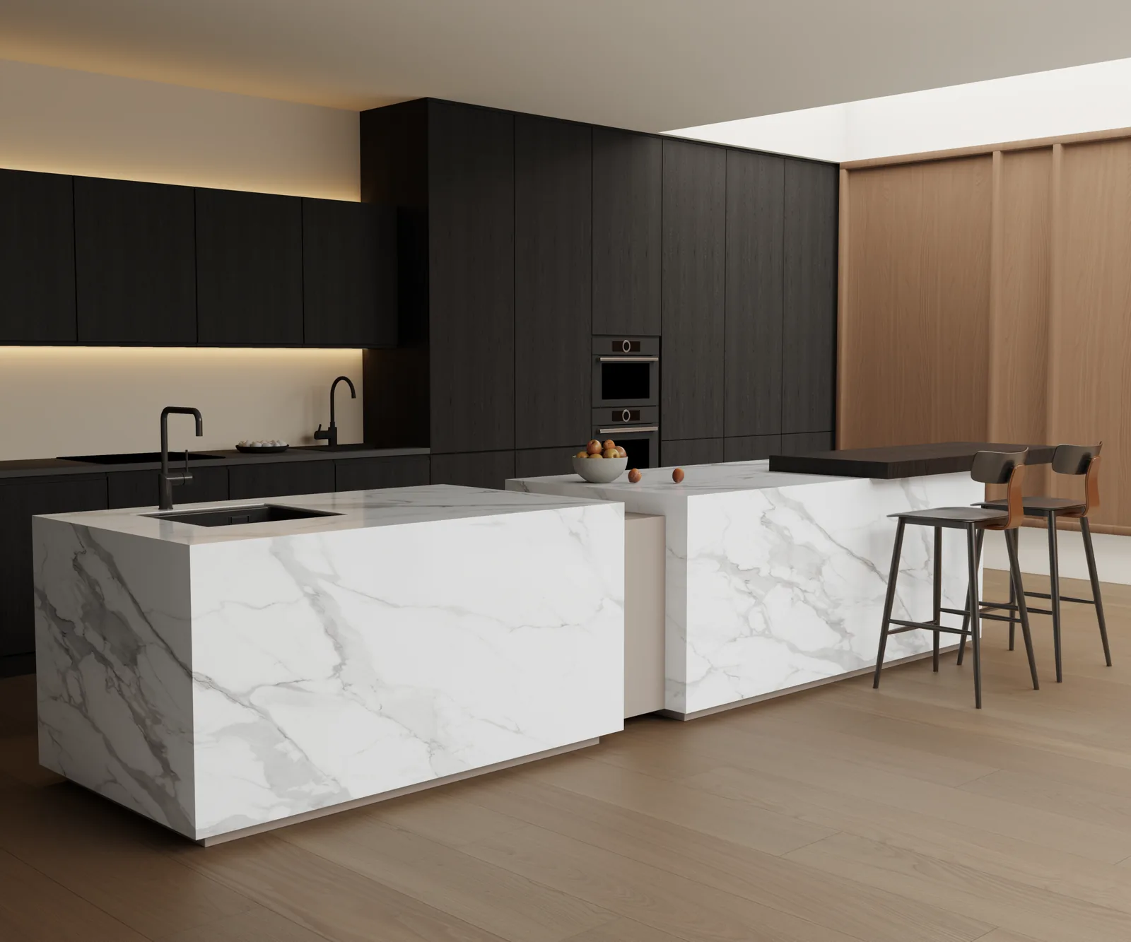 Statuario Classic Lucciare Quartz installed — project photo 2