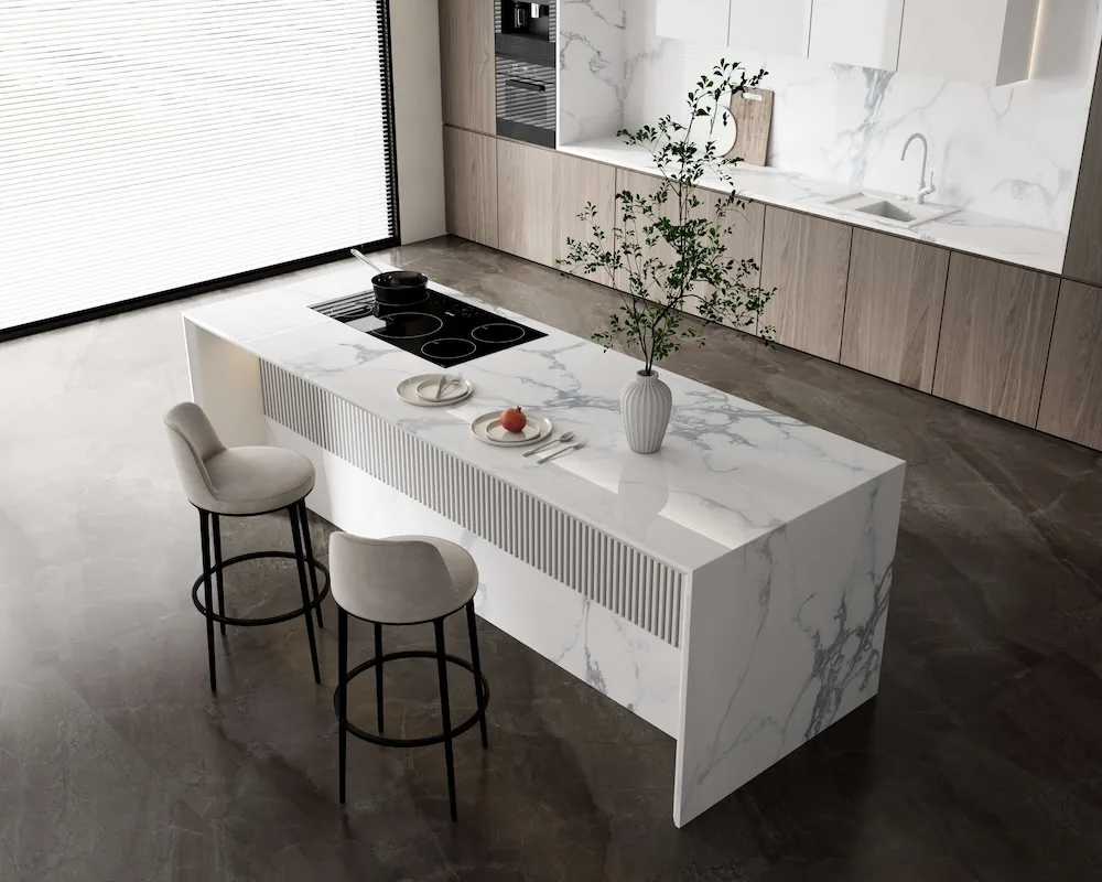 Statuario White River Lucciare Quartz installed — project photo 3