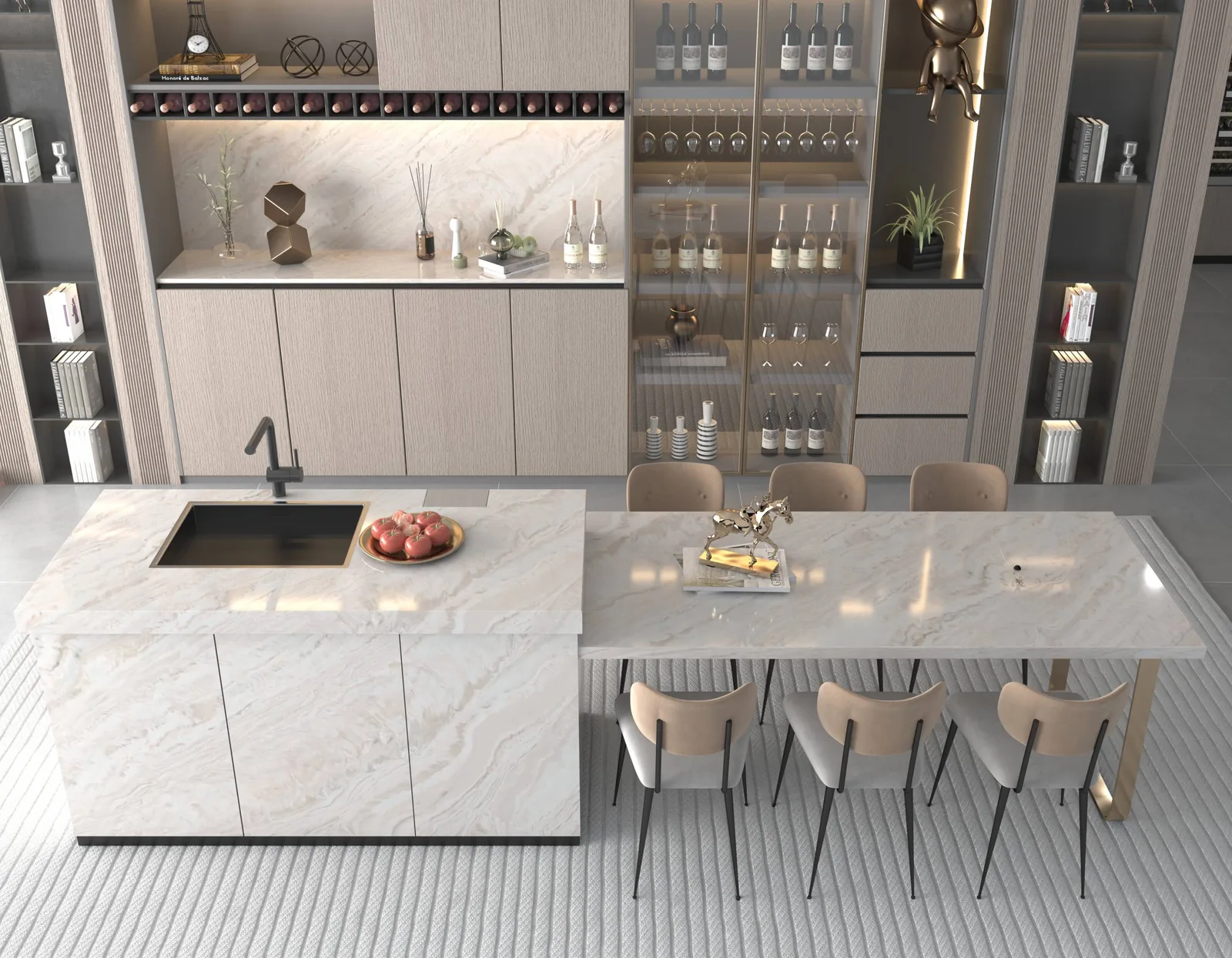 Travertine Onyx Lucciare Quartz installed — project photo 1