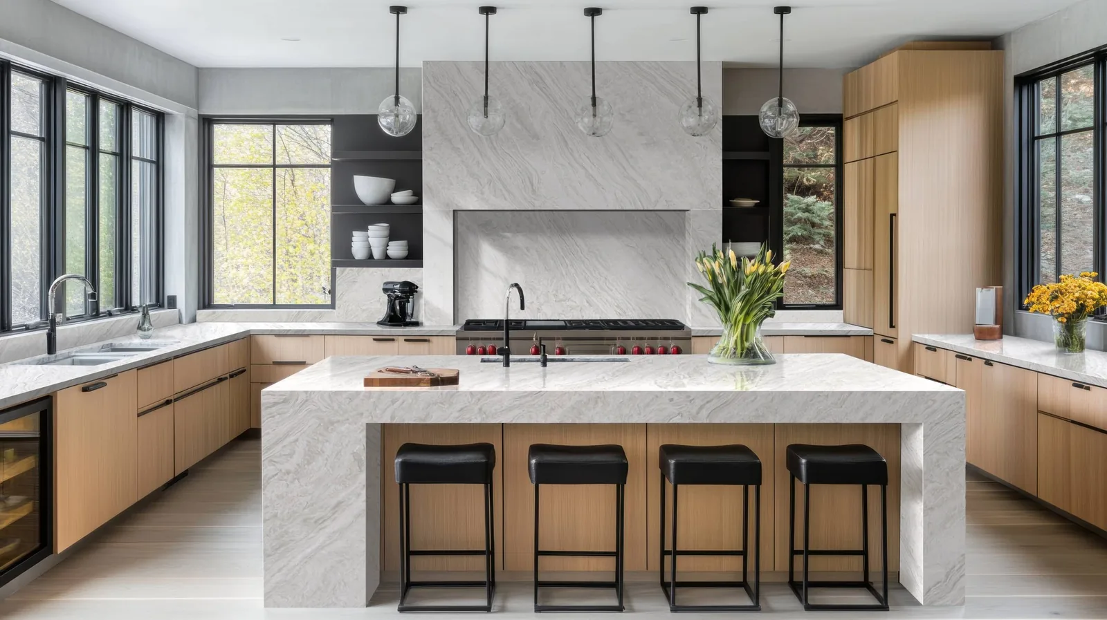 Travertine Onyx Lucciare Quartz installed — project photo 2