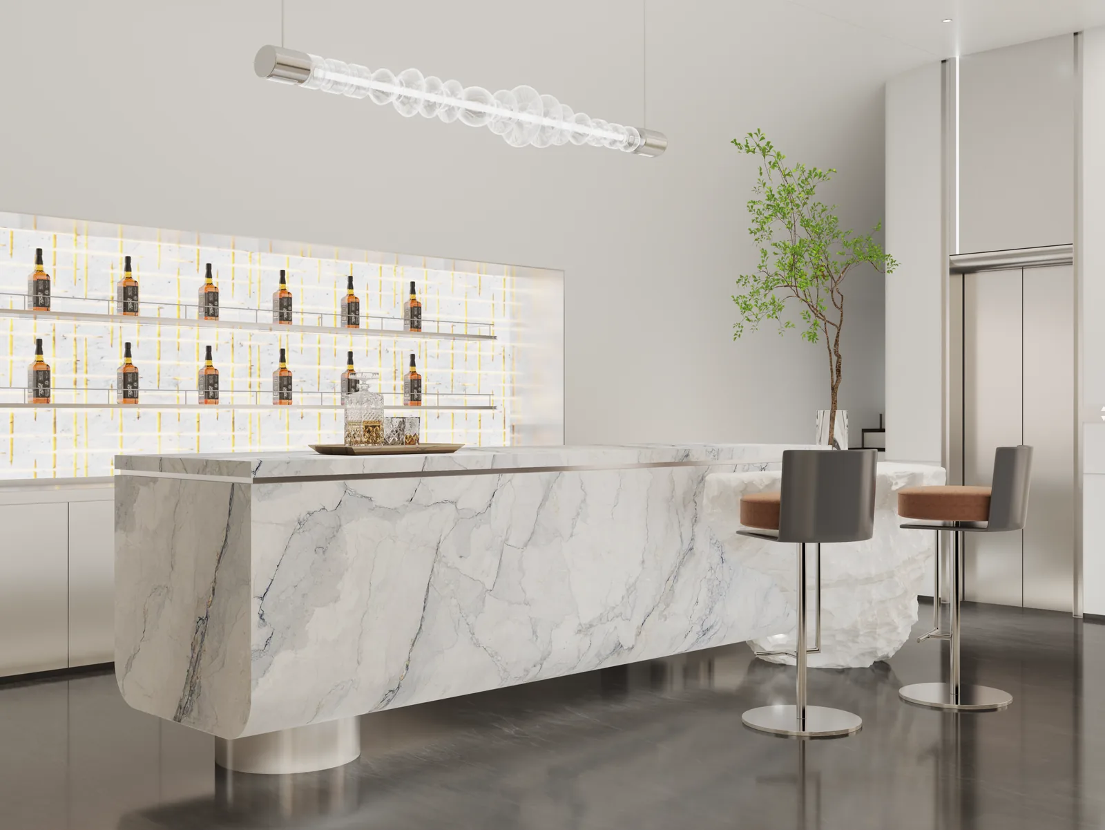 White Camouflage Lucciare Quartz installed — project photo 1